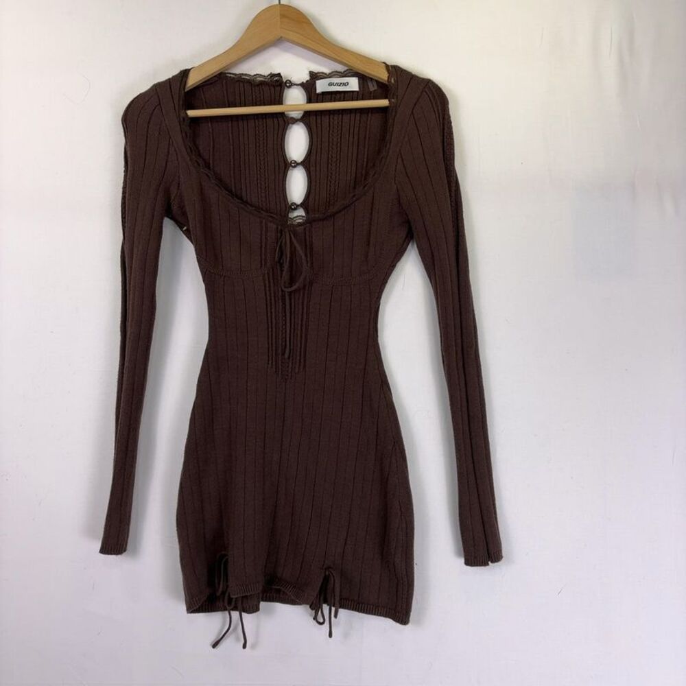 Danielle Guizio Brown Ribbed Long Sleeve Mini Dress